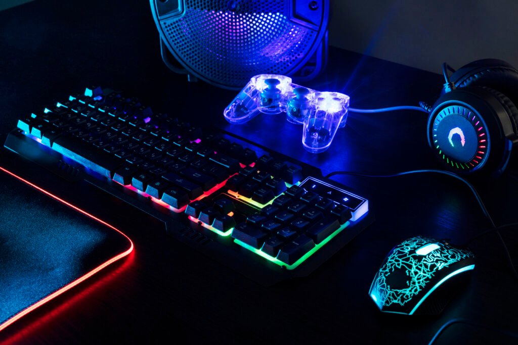 illuminated neon gaming keyboard setup controller